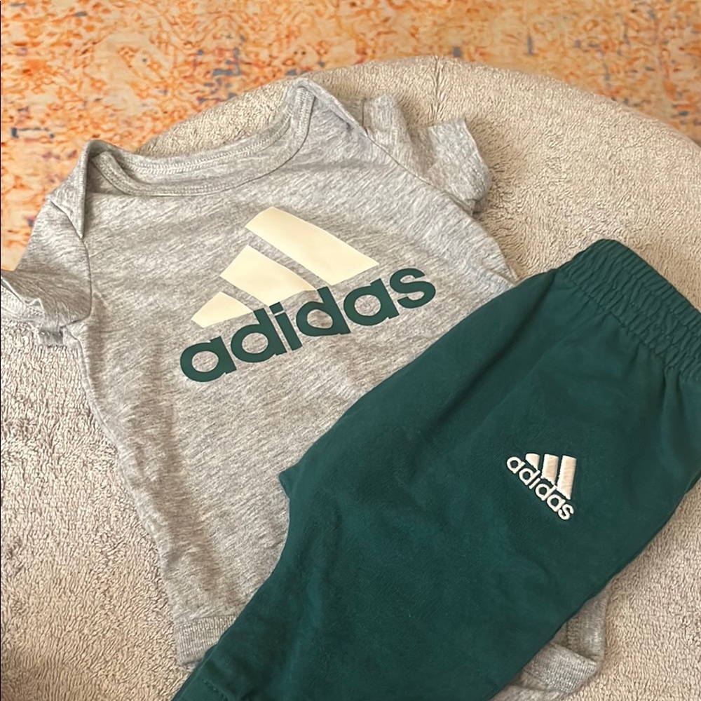 Adidas Kids Gray and Green Jogger Set